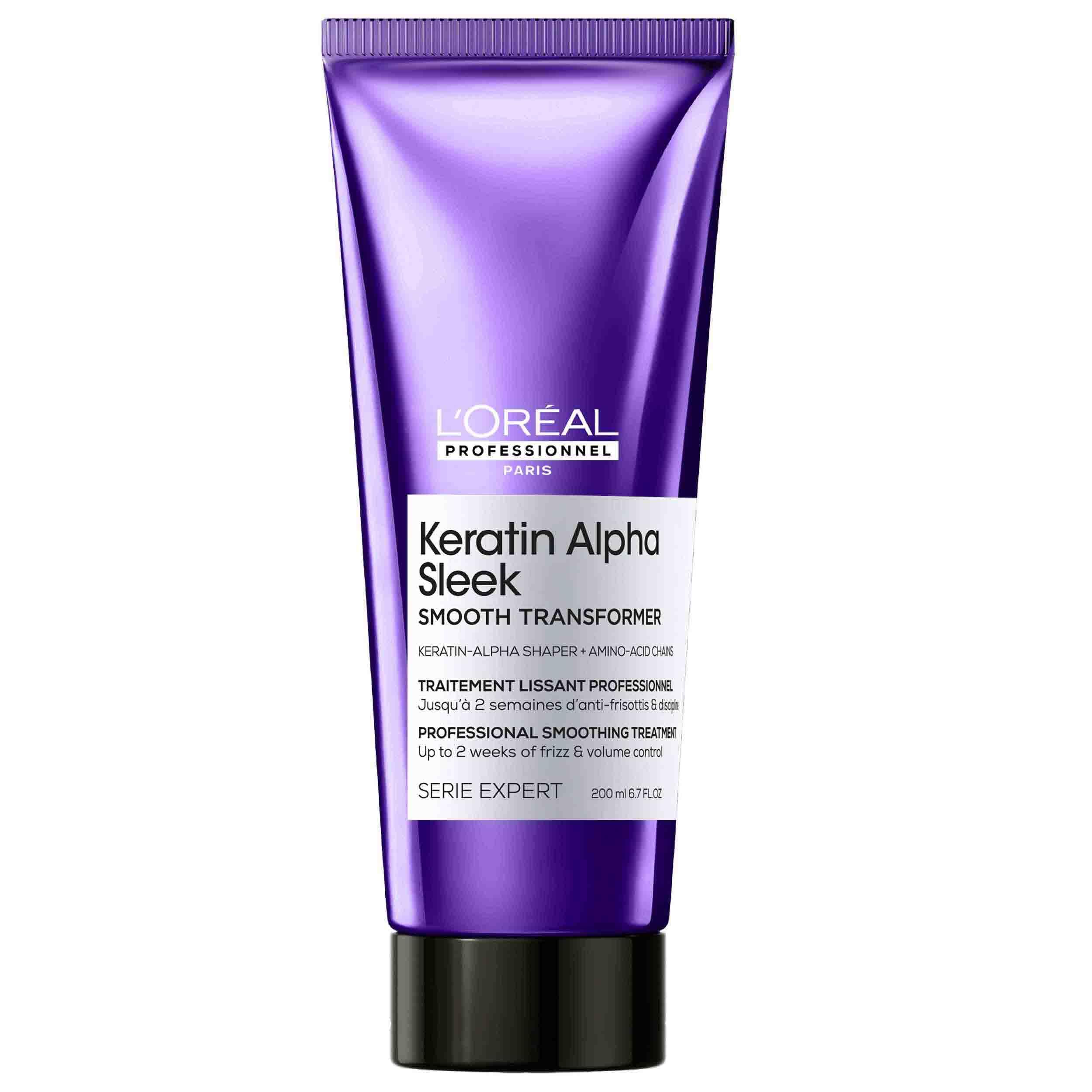 L'Oréal Professionnel Keratin Alpha Sleek Smooth Transformer Glättungspflege für alle Haartypen, für Geschmeidigkeit, Frizz- & Volumen-Kontrolle, schnelleres Styling, 200ml