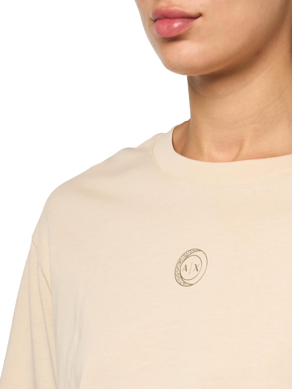 Armani Exchange Womens Circle Moon Graphic Cropped Cotton Tee - Image 3