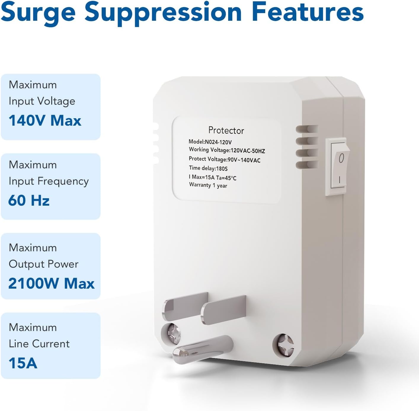 BSEED Single Outlet Surge Protector, Small Surge Protector Wall Tap with Ground Protected Light Indicators for Refrigerators, PC, TV and Home Appliances, 15A, 1875W, 120V, 1 Pack - Image 3