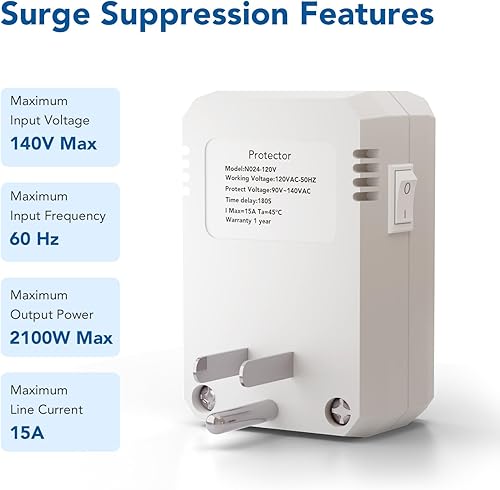 Miniatura 3 de BSEED Protector de sobretensiones de una sola salida, pequeño protector de sobretensiones con indicador de luz protegida para refrigeradores, PC,