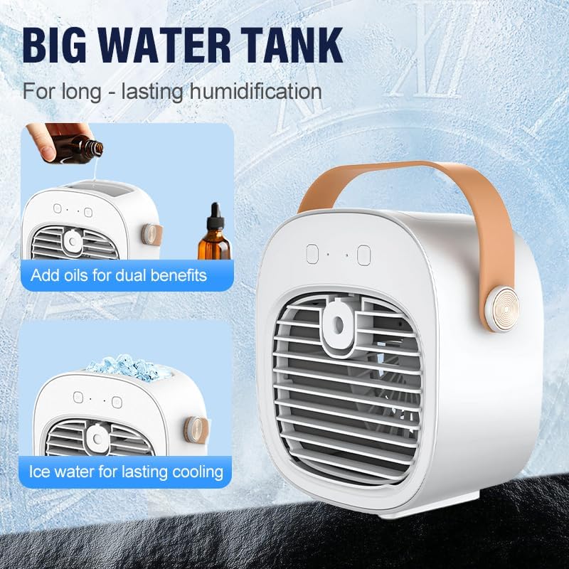 Portable Air Conditioners, 2026 Upgrade Rechargeable Mini Air Conditioner, 3 Speeds Portable AC Unit, Personal Air Cooler Cooling Fan with Cool Air Spray for Office, Outdoor, Car (Green)