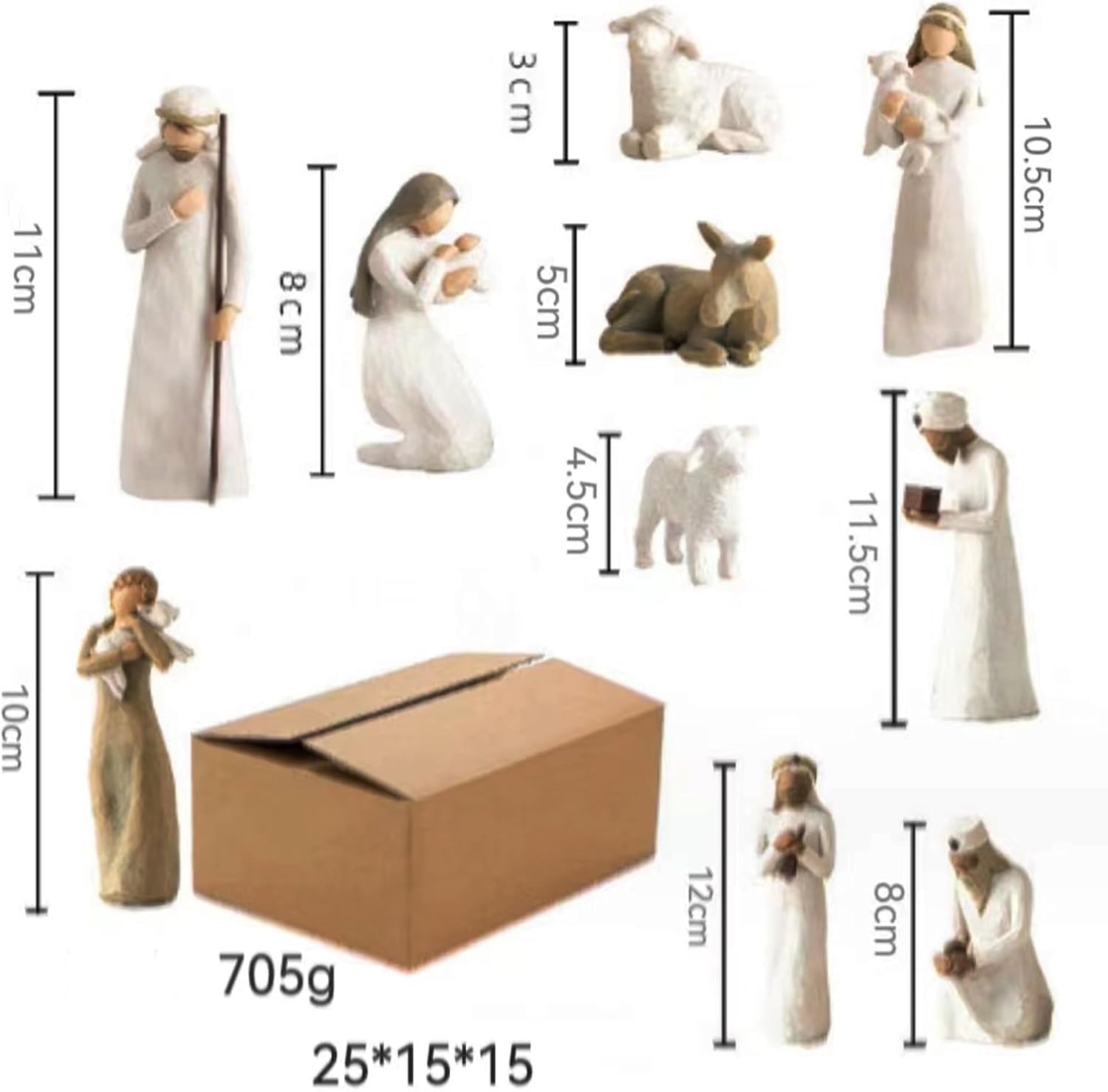 Krippenfiguren Set, 10-teiliges Figuren Krippe Harz, Weihnachtskrippe mit Figuren, Krippenstall, Nativity Scene, Dekoration