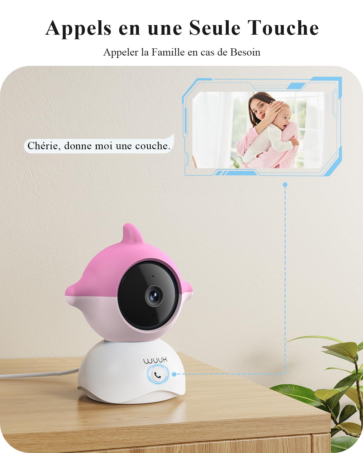 WUUK 2K/3MP 5.5'' Babyphone Caméra, Vidéo Bébé Surveillance 360° PTZ avec APP, Alerte des Mouvements/Crier/Température et d'humidité, Vision Nocturne Ultra HD, Batterie 3700mAh, Ultra Grand Angle 135°