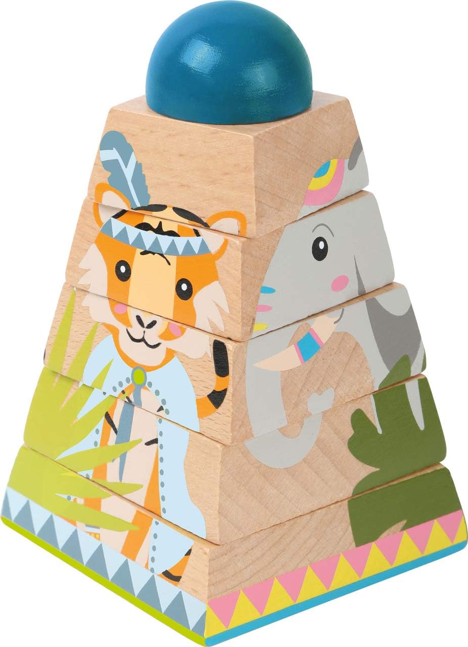 small foot wooden toys Small Foot Wooden Toys Rotating Puzzle Jungle Animal Tower toy designed for children 12+ months, Multi (11090)