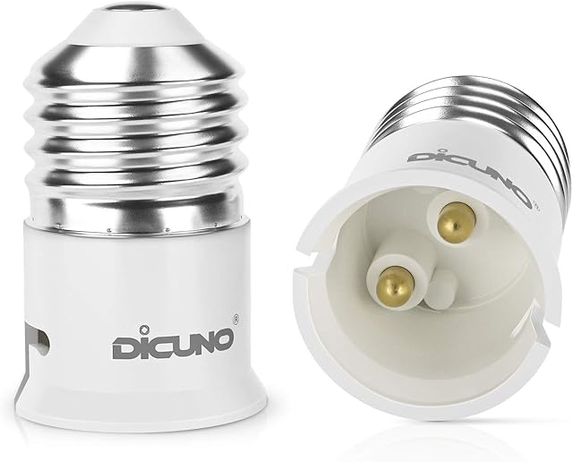 DiCUNO E27 to B22 Socket Converter Socket Adapter Screw to Bayonet ES to BC Lamp Base Adapter for LED Bulbs and Incandescent Bulbs and CFL Bulbs (2 Packs)
