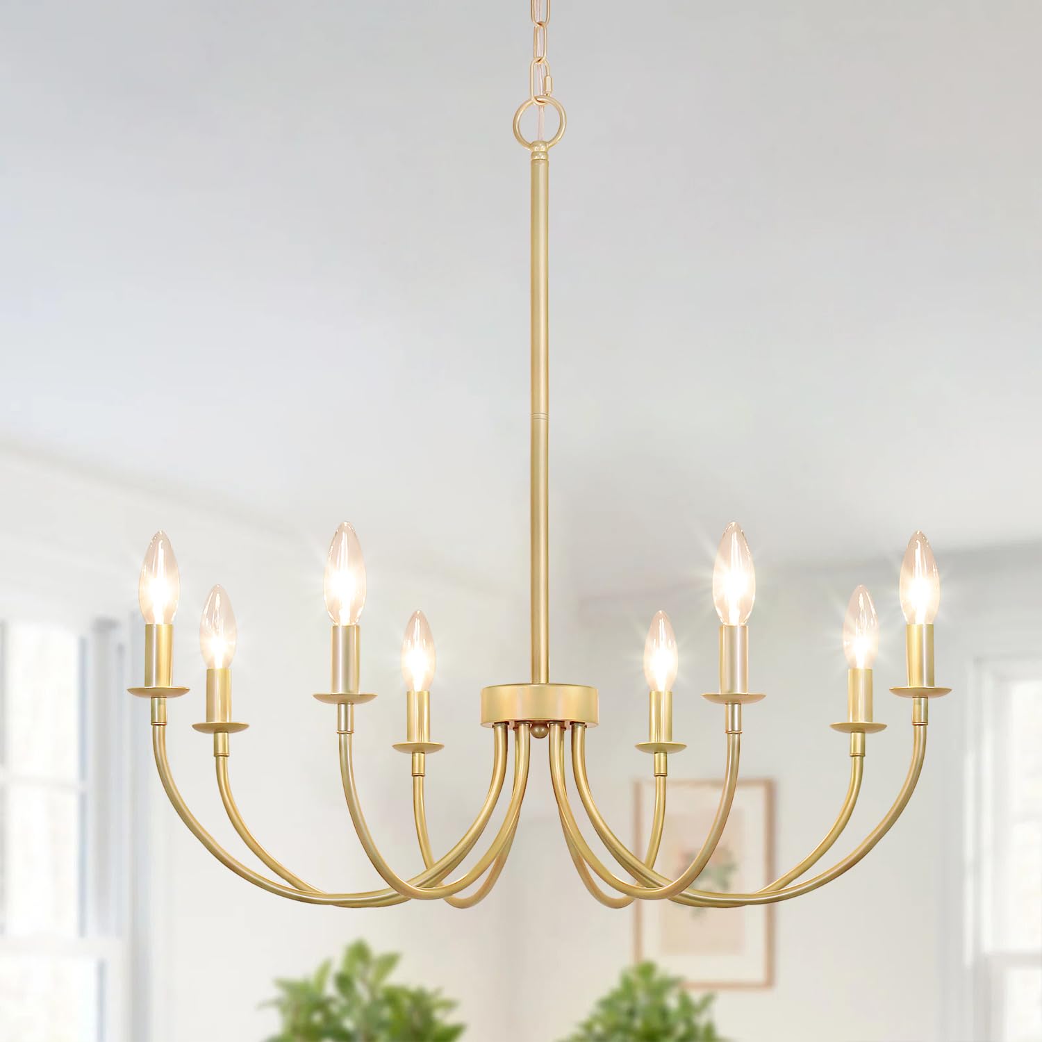 Puyveyor Gold Chandelier, 8-Light Farmhouse Chandeliers for Dining Room, Farmhouse Dining Room Light Fixtures, Modern Candle Chandelier Light Fixtures