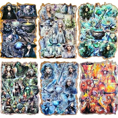Vilikya 240pcs Magic Scrapbook Stickers for Junk Journal Supplies, Vintage Gothic Stickers for Journaling Kit, Aesthetic PET Ephemera for Junk Journals, Witch Wall Decor for Home Decoration Cover