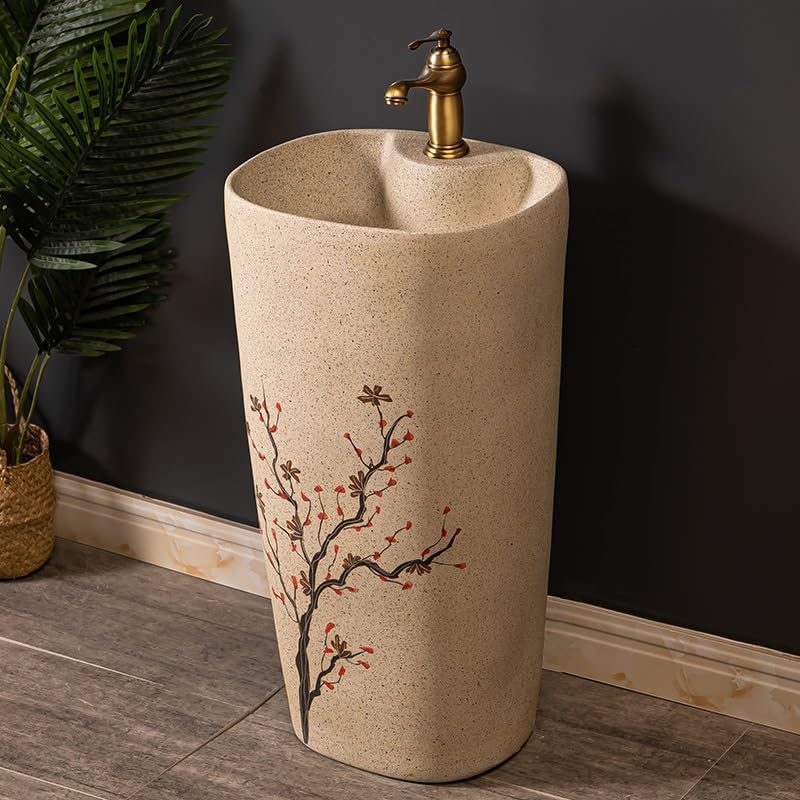 Bathroom Countertop Vessel Sink Home Balcony Column Sink Wash Basin Ceramic Hotel Pedestal Sink Vanity