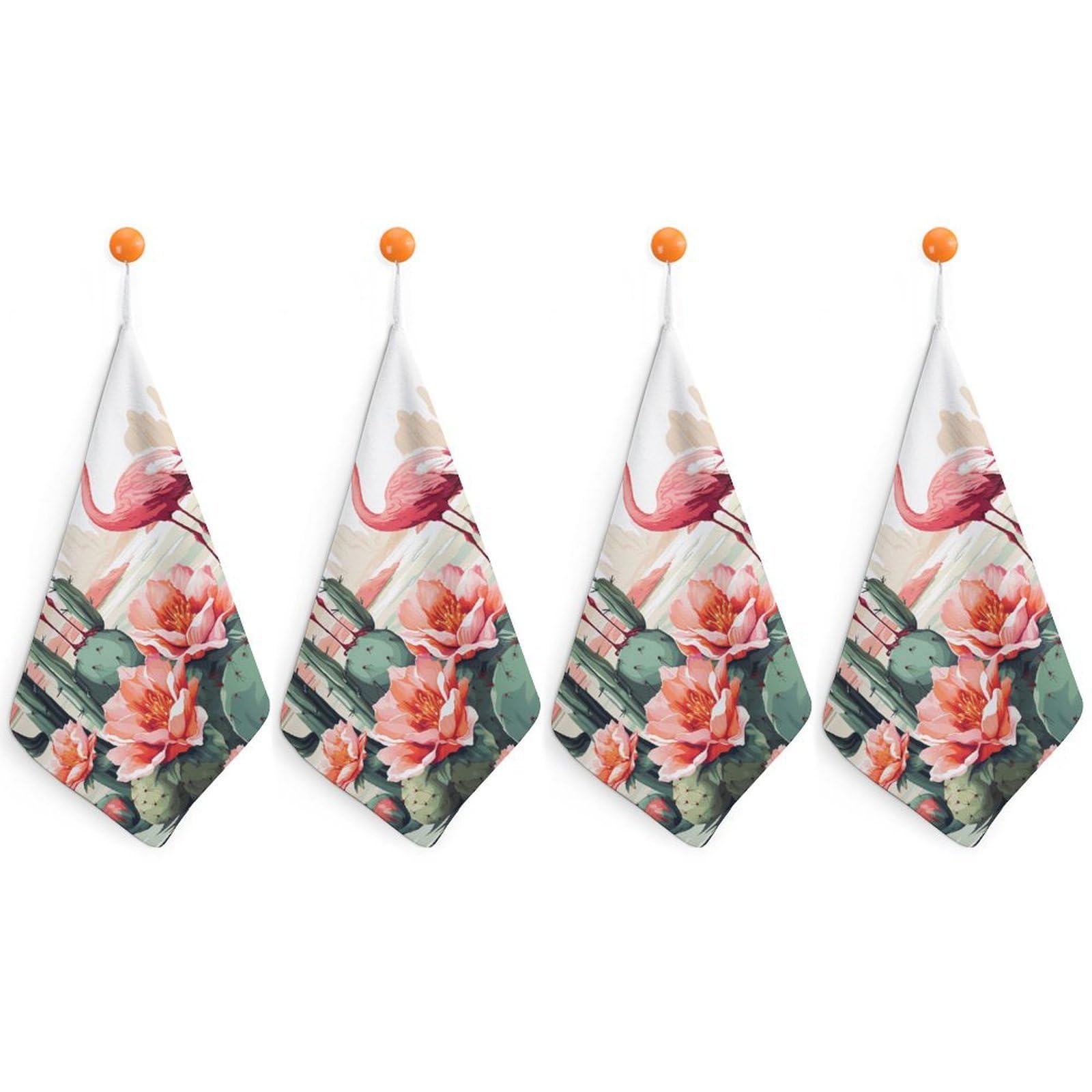 QMNLKH Cactus Flamingo Rose Flowers Hand Towels for Kitchen, Quick Dry Hanging Hand Towels with Loops, Absorbent Hand Towel for Bathroom, Square Soft Microfiber Towels for Gym, 11.8inch 4PCS