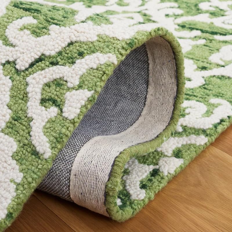 Green White Floral Pattern Area Rug 9x12 ft | Luxury Hand Tufted Traditional Designer Carpet for Living Room Bedroom