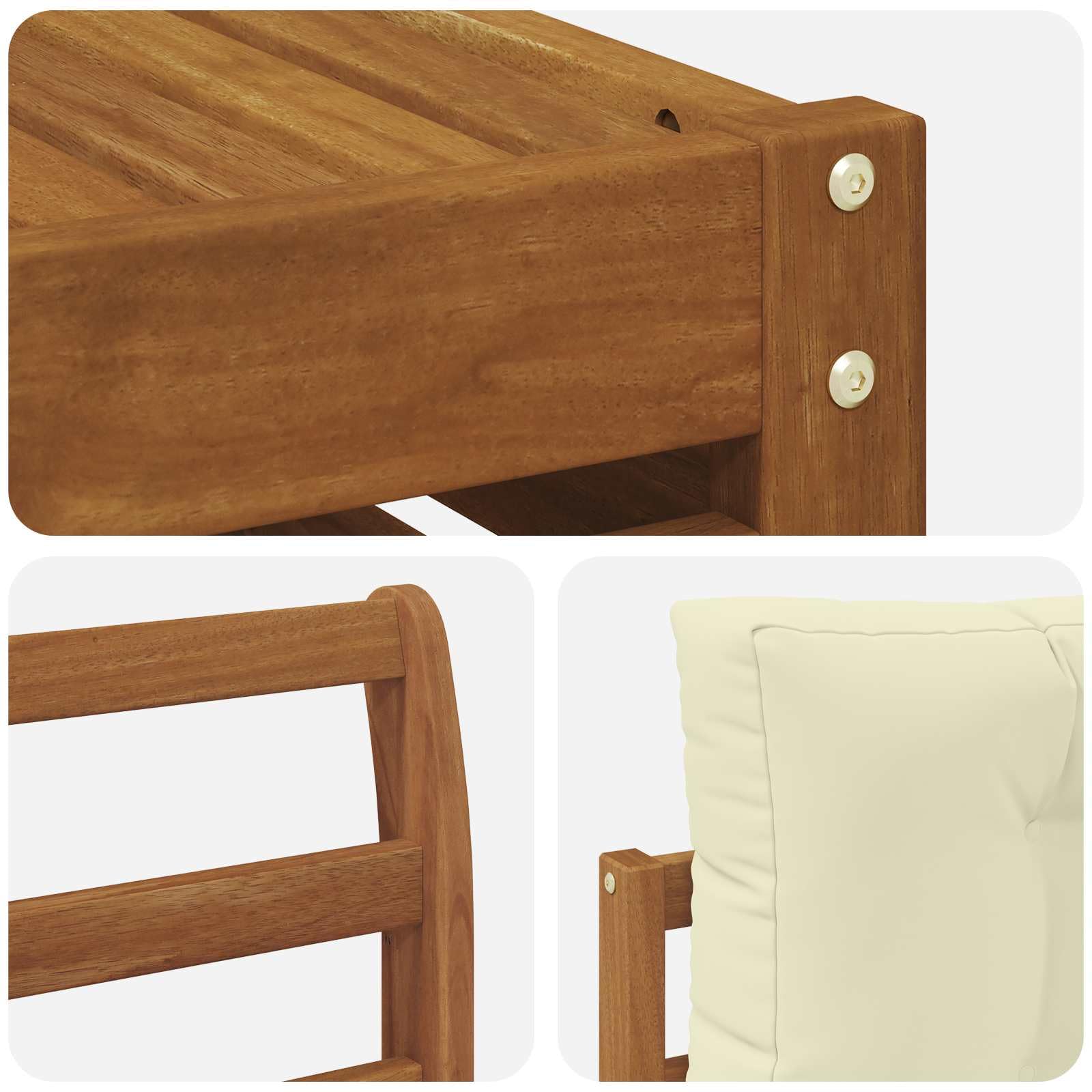 Outdoor-Gartenmöbelgarnitur mit Kissen 7-teilig aus massivem Akazienholz wetterfest für Terrasse Balkon und Garten, inklusive Tisch, Sofas, Sessel, Sitz- und Rückenkissen