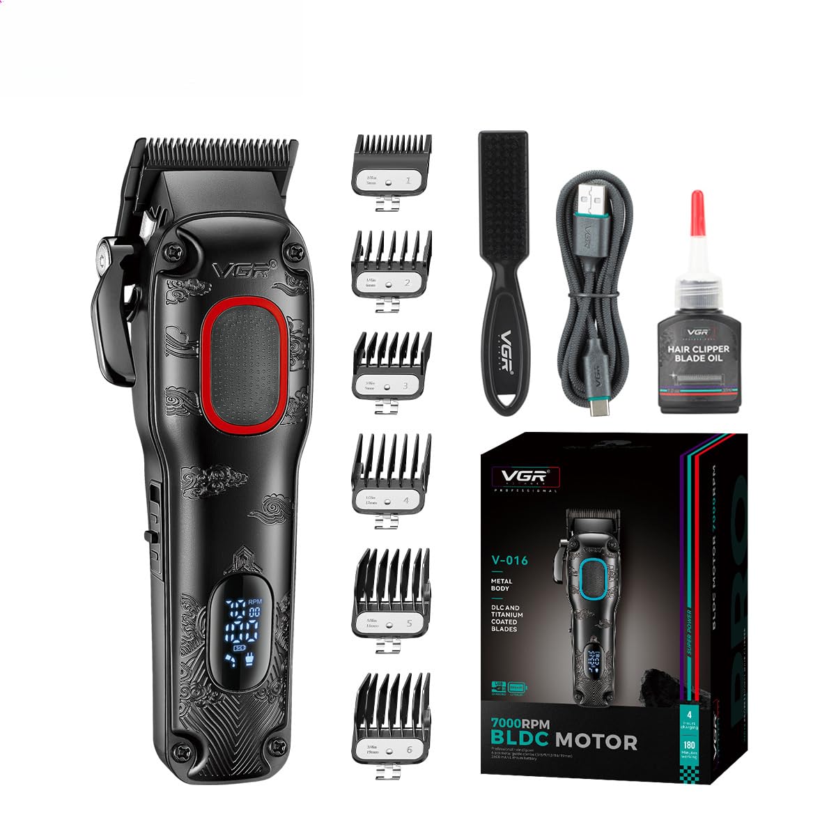 GLDNTM High-Power Professional Electric Hair Trimmer - Rechargeable Clipper Ideal for Salon Oil Head Styles (Red Set)