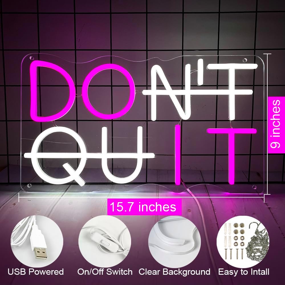Don't Quit Neon Sign for Wall Decor, Led Neon Light LED Gym Neon Light Signs for Bedroom Home Office Hotel Pub Cafe Recreation GymRoom Game Room Decor
