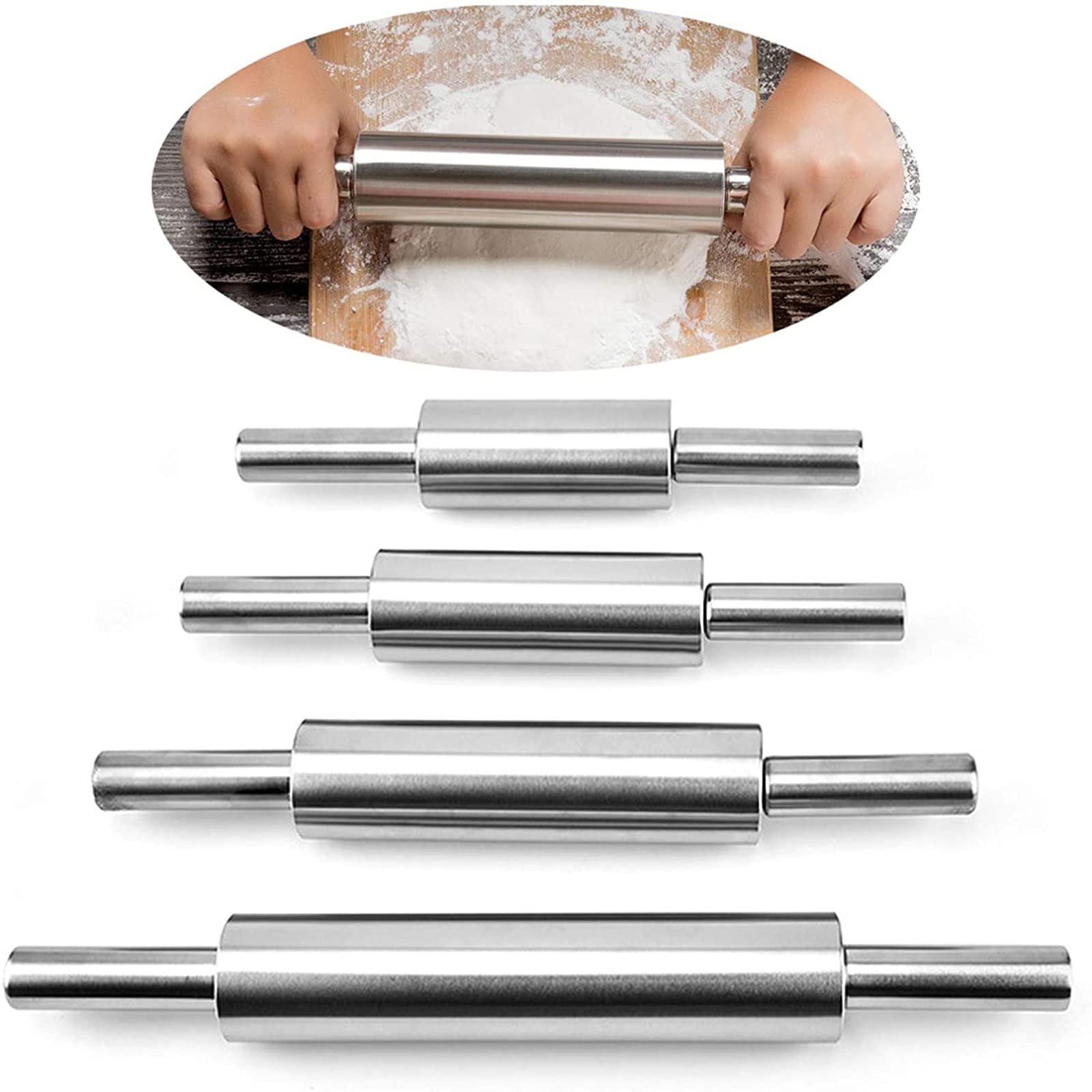 15-calowy wałek do ciasta ze stali nierdzewnej, metal ze stali nierdzewnej z uchwytem Najlepszy francuski wałek do ciasta, do pieczenia, fondant, ciasto, ciasto, ciastka, ciasto do pizzy