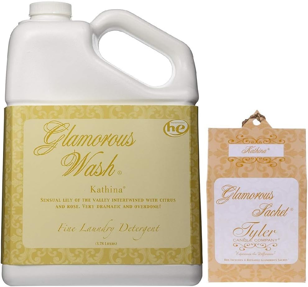 Tyler Candle Glamorous Wash Kathina Laundry Detergent 128oz w/Kathina Sachets Bundle (1) (128 oz (pack of 1))