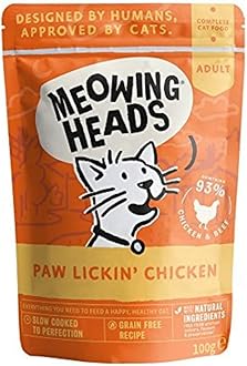 Meowing Heads Wet Cat Food - Paw Lickin' Chicken - 93% Natural Chicken Pouches with No Artificial Flavours, Grain-Free Recipe (10 x 100 g)