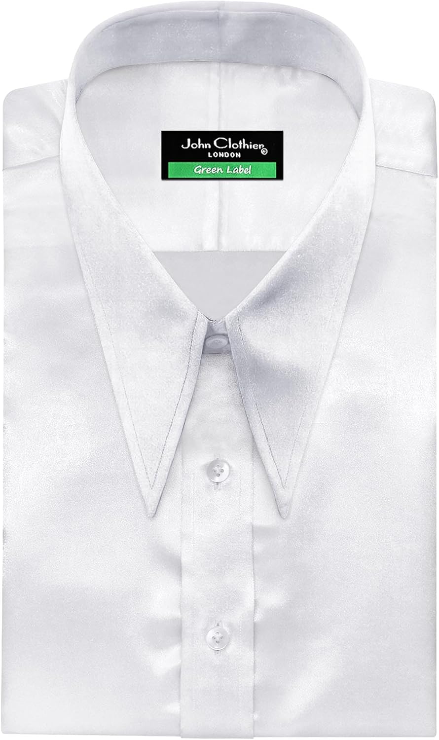John Clothier Shiny Silky Vintage Long Point Spear Collar Shirt Retro 1970's Disco Era Style Long Sleeves Satin Party Wear