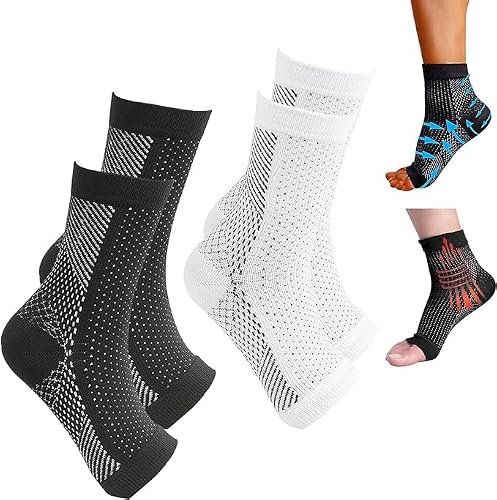 DPWOUM 2 Pairs of Orthopedic Compression Socks, Orthopedic Compressions Socks for Men and Women, Plantar Fasciitis Sock for Sport Fitness (black and white)