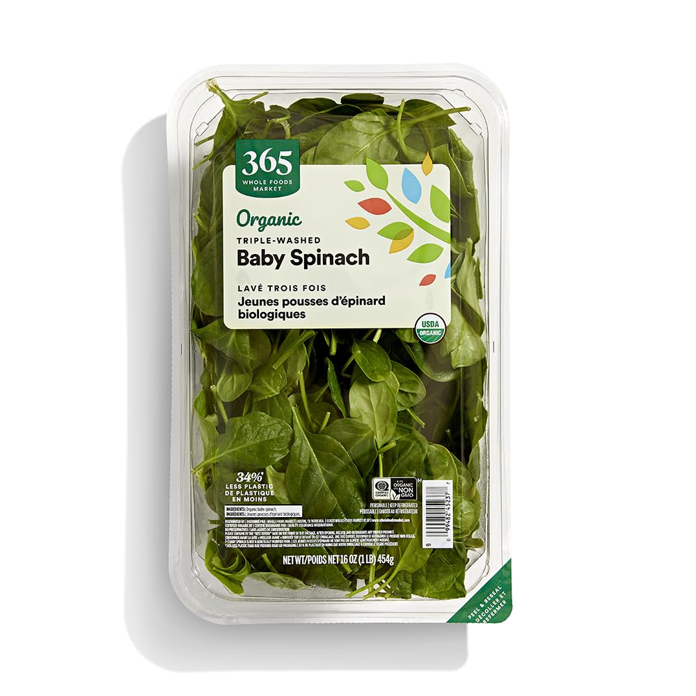 365 by Whole Foods Market Organic Baby Spinach, Triple-Washed 16 oz - Fresh Nutrient-Rich Greens