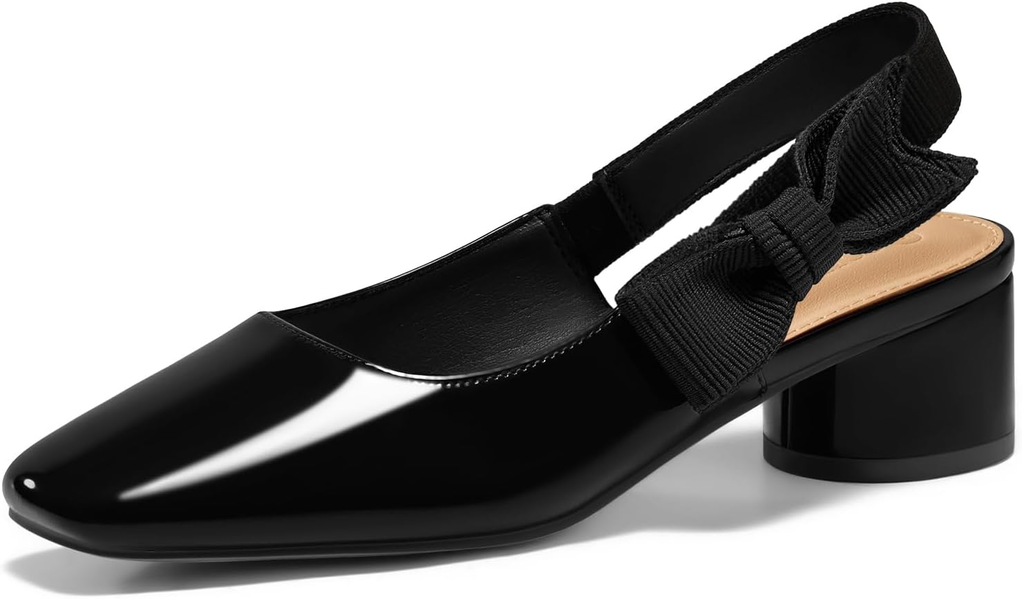 Coutgo Women's Low Block Heels Slingback Bow Closed Square Toe Slip On Work Pumps Dress Shoes