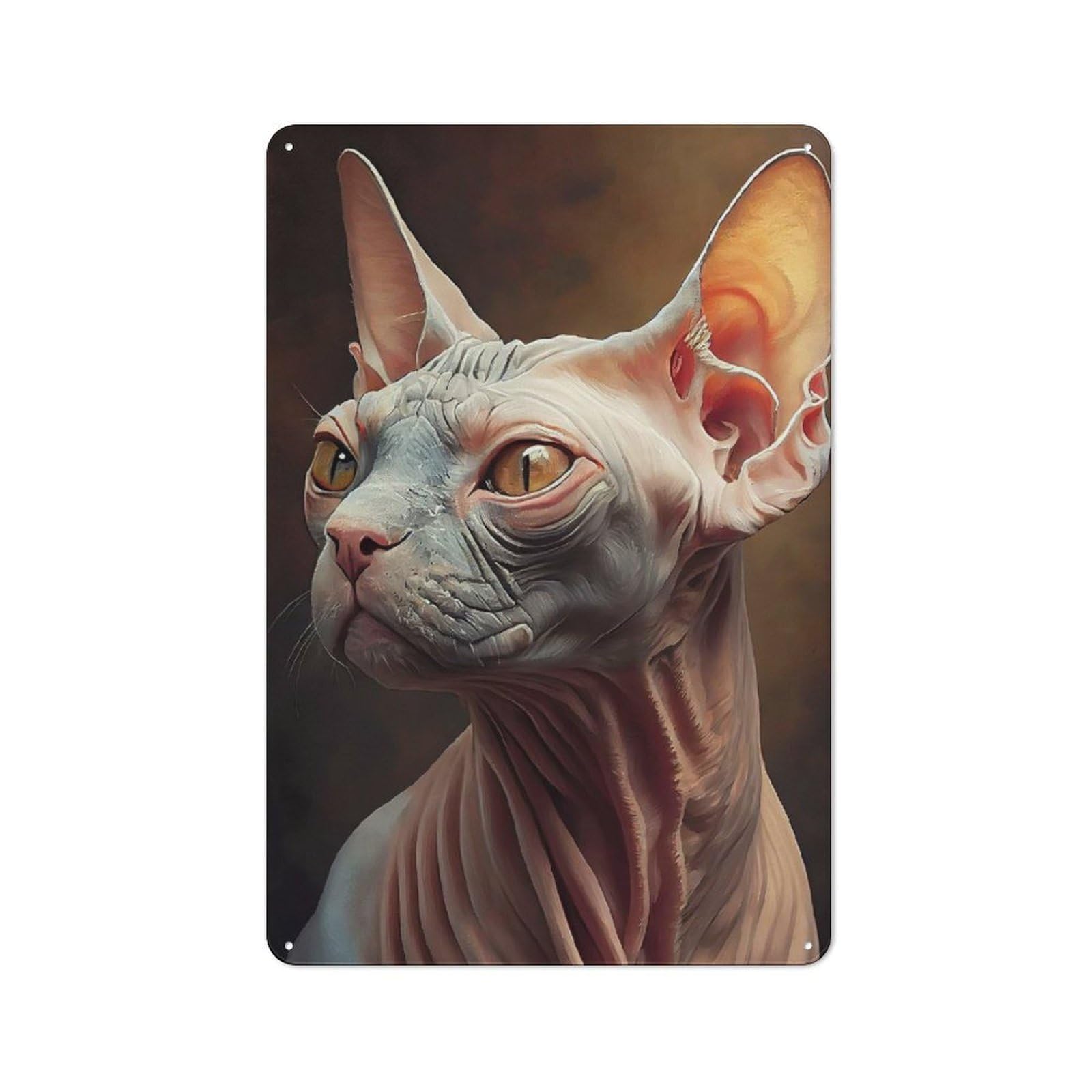 Junmoney Sphynx Cat Oil Paint Modern Vintage Metal Wall Decor 30X20cm, Office Metal Sign For Office, Study, Studio Or Hallway