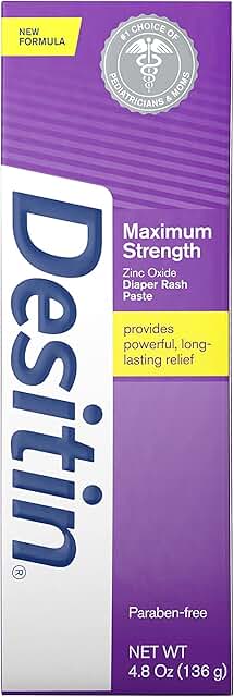 Desitin Maximum Strength Baby Diaper Rash Cream with 40% Zinc Oxide for Treatment, Relief & Prevention, Hypoallergenic, Ph...