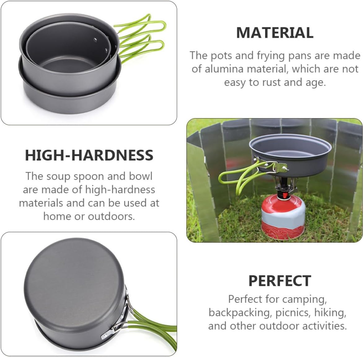 VICASKY Alumina Pot Pan Set Camping Cookware Lightweight Portable Outdoor Cooking Pot and Skillet for Backpacking Hiking Picnic