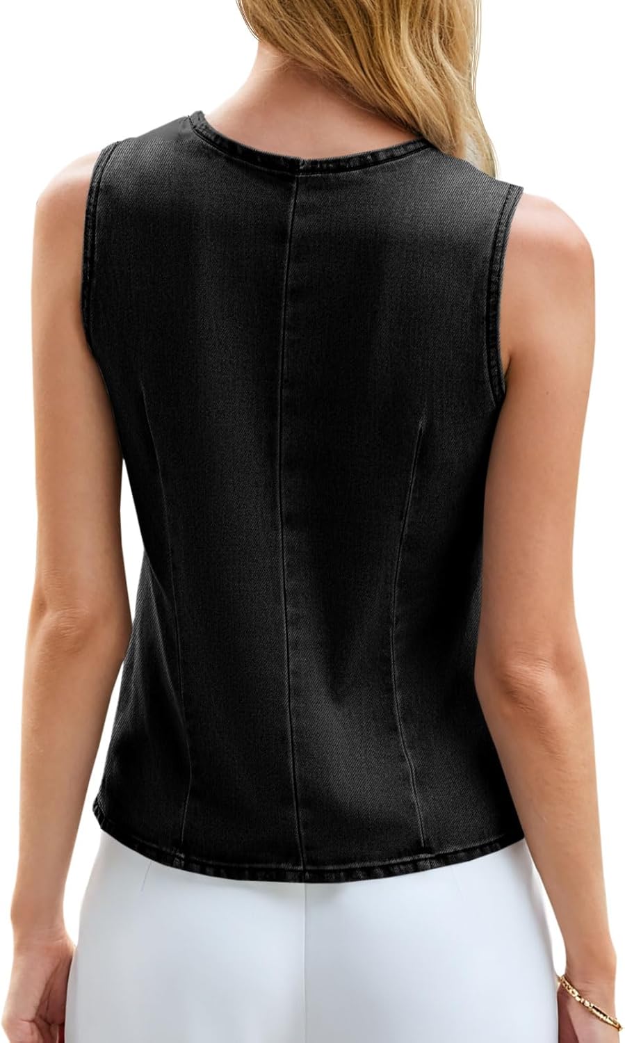Tankaneo Womens Button Down Denim Vests Tops Sleeveless Fitted Jean Tank Tops Y2k Trendy Casual Waistcoat - Image 6