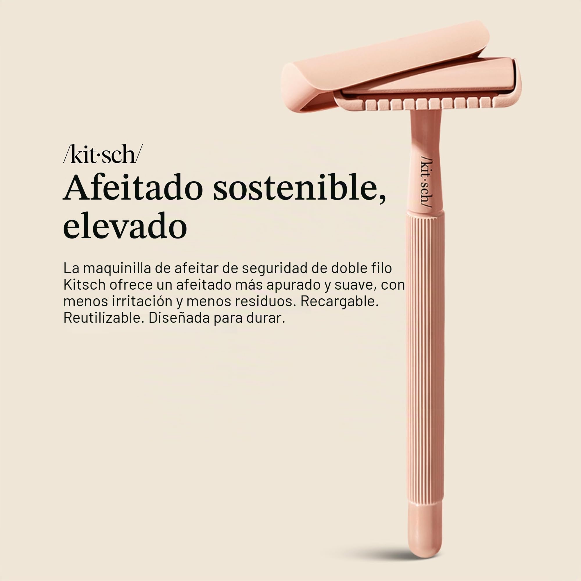 Kitsch Perfect Glide - Maquinilla de afeitar de seguridad con mango de metal y acero inoxidable con 5 cuchillas de seguridad y 1 tapa de afeitar, maquinilla de afeitar de una sola hoja sin arrastre