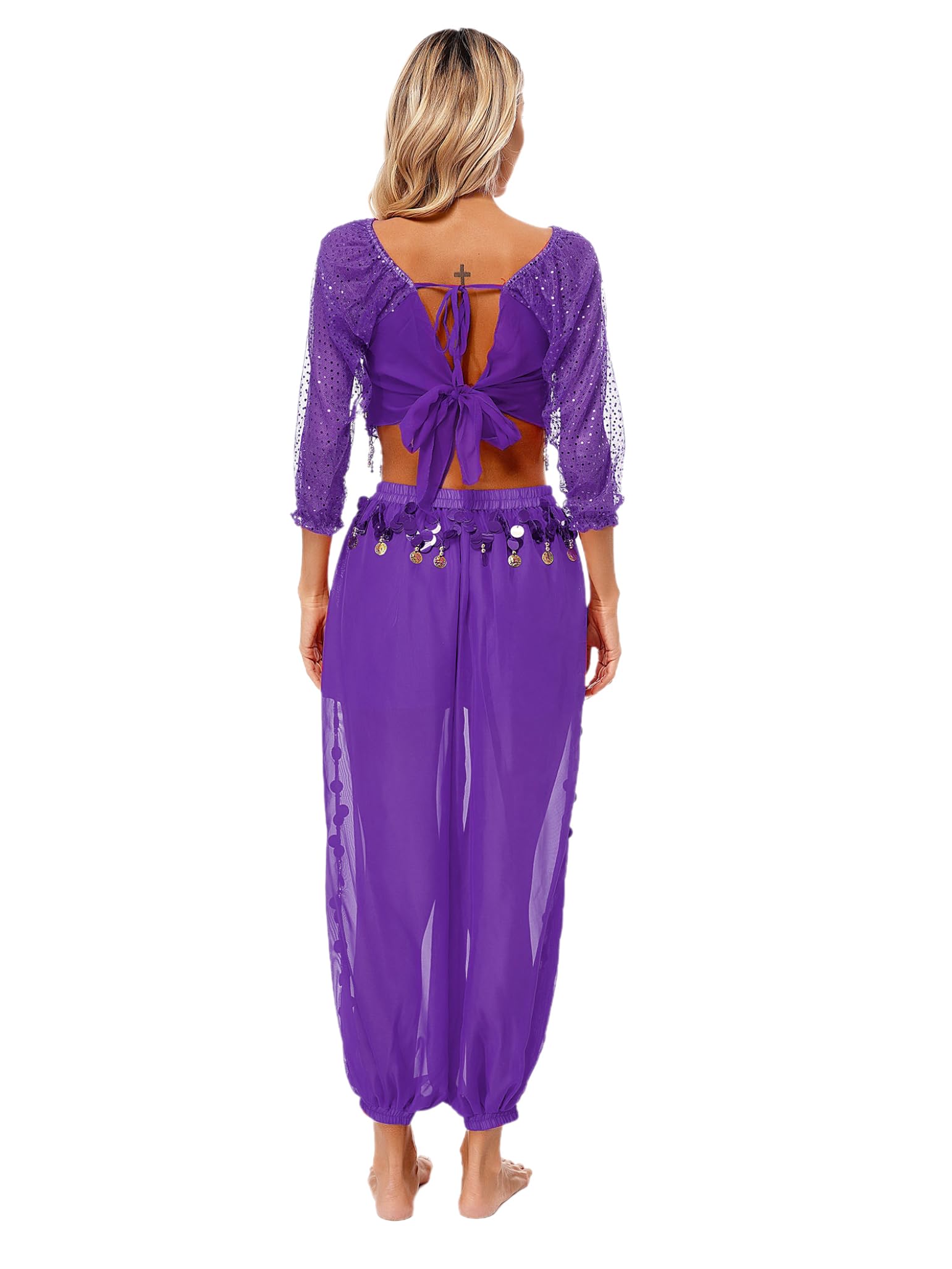 Costume Indien pour Femme pour La Danse du Ventre Ensemble Pièces Chemise Longs Manches Pantalons Lanterne pour Halloween