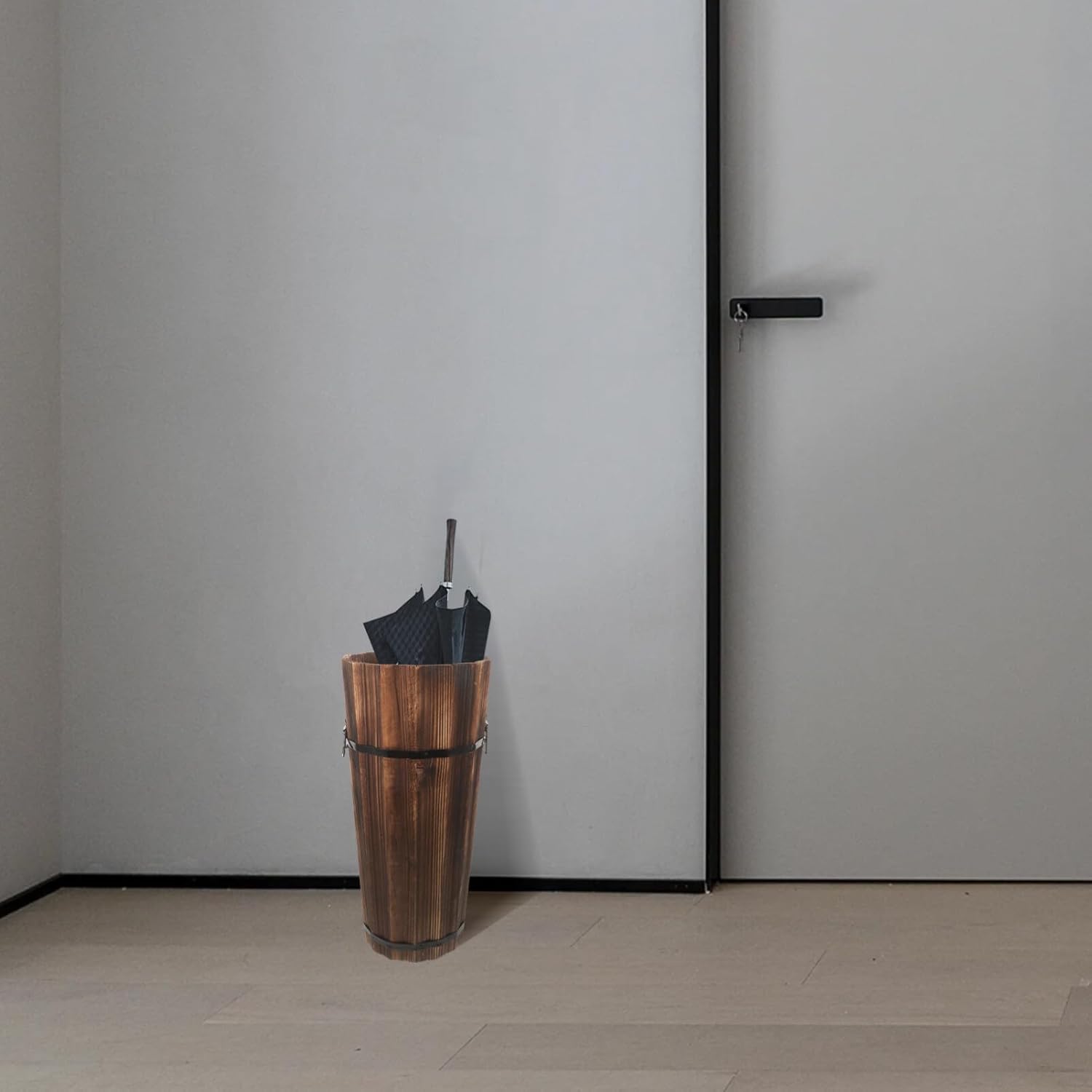 ABOOFAN Wooden Umbrella Stand Holder Umbrella Bucket Rack for Entryway Freestanding Canes Walking Sticks Holder Tall Wooden Planter Barrel, 42.00X21.00X21.00CM, brown