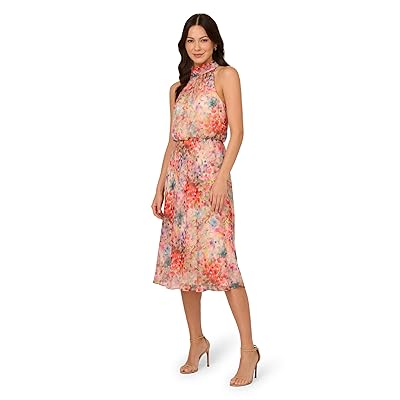 Adrianna Papell Halter Tie Blouson Midi Dress Women