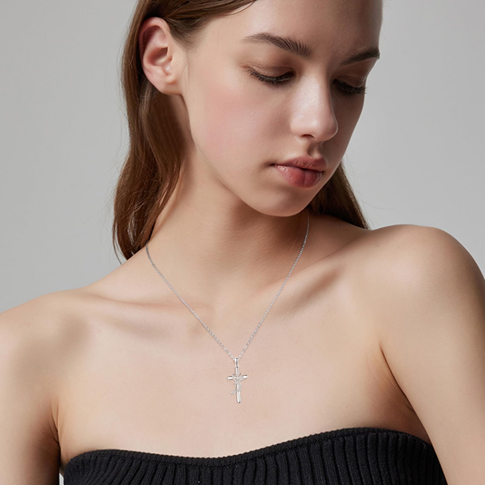 praymos Collana con croce in argento Sterling 925, per donne e ragazze, con pietra di luna turchese crocifisso, collana ispiratrice per donne, regalo per lei
