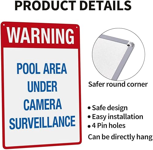 Miniatura 3 de Letrero de vigilancia de la zona de la piscina, letrero de seguridad para piscina, letrero de advertencia de aluminio retro, letrero de metal de