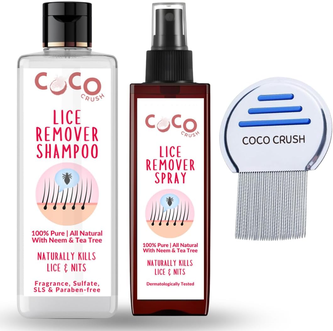 Ayurvedic Anti-Lice Combo: Lice Removal Shampoo, Lice Hair Spray & Lice Comb | 100% Natural | Kills Lice, Eggs & Nits | Safe for Kids | Neem, Tea Tree & Camphor (2*50ml + comb) (100ML)