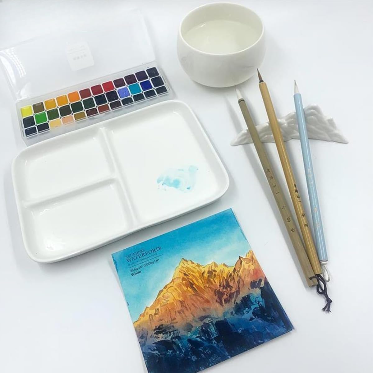 Palette d'aquarelle en porcelaine de 25,4 x 17,8 cm, plateau de mélange rectangulaire en céramique pour peintres, gouache