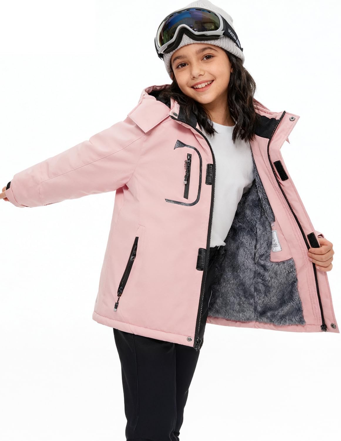 Girl's Waterproof Ski Jacket, Warm Fleece Lined Winter Snow Windproof Jackets, Hooded Ski Coat - Image 2