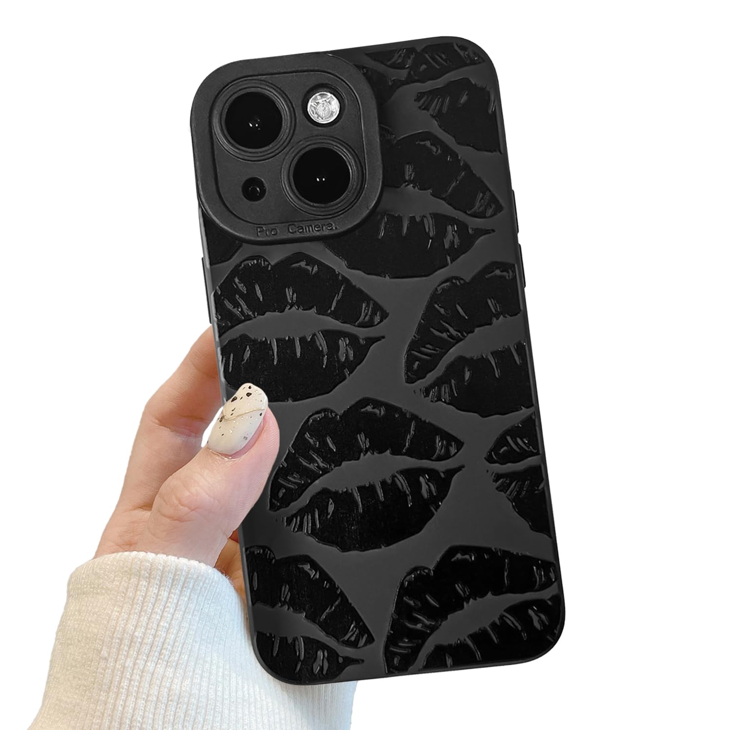 Compatible for iPhone 14 Case, Black Cute Lips Case Design for Women Girls, Soft TPU Slim Profile, Anti-Slip Shockproof Protective Phone Cover for iPhone 14