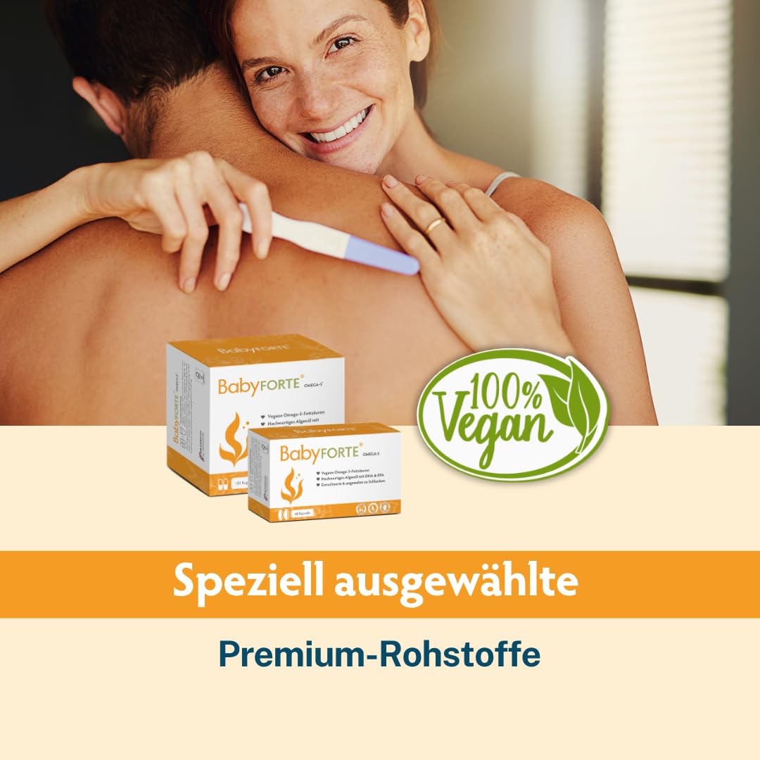BabyFORTE Omega-3 Algenöl, optimales DHA & EPA Verhältnis, vegan, 180 Kapseln, Kinderwunsch Vitaminen kombinierbar