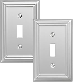Single Toggle Light Switch Cover Adler Metal Wall Plate, 2-Pack Brushed Nickel 1 Gang, Light Switch Cover Decorative Wallplate, Durable