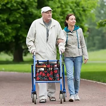 Walking Frame Bag with Cup Holder – Hands-Free Storage Caddy for Folding Walker, Rollator & Zimmer Frame (Bauhinia)