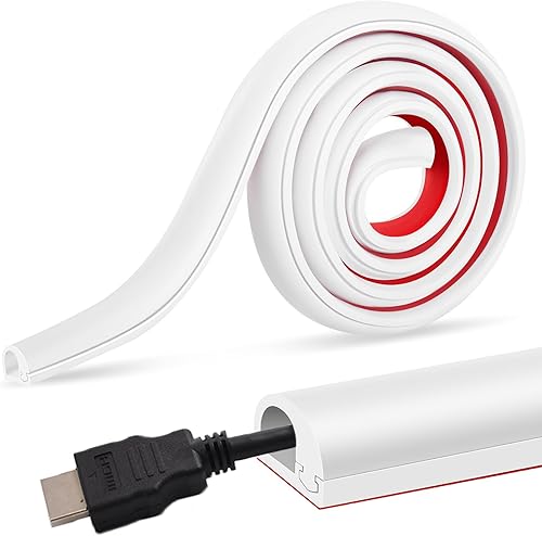 White Self-Adhesive Cable Trunking - 2 Metre Flexible Wire Cover To Hide Cables On Walls & Floors