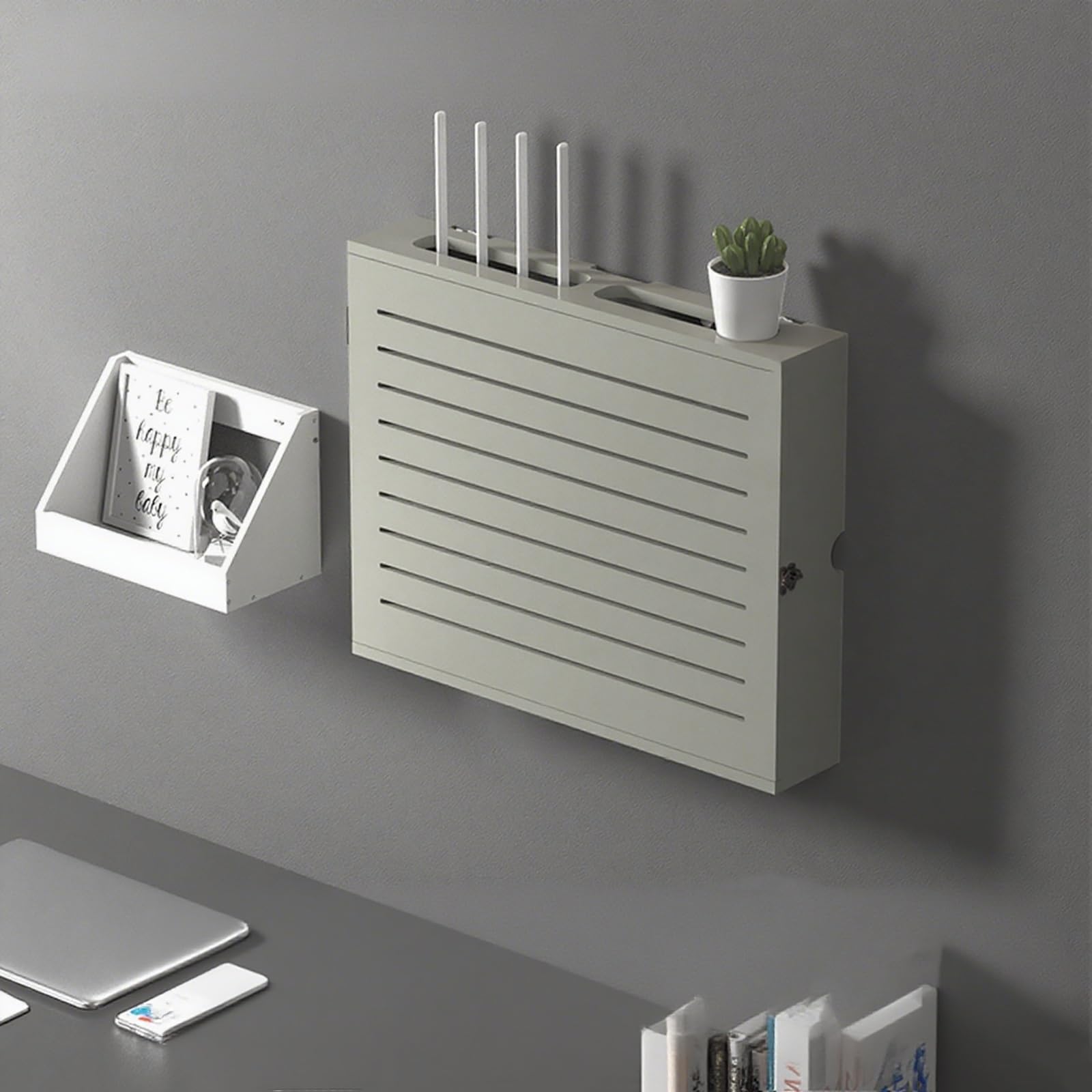 Meuble routeur WiFi sans fil avec boîte de rangement murale réglable