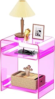 Acryl Beistelltisch Nachttisch Acryltisch, Plattenspieler Tisch mit Ablage, bodentisch Nachtkommode (Rosa, 40W×30D×50H cm)