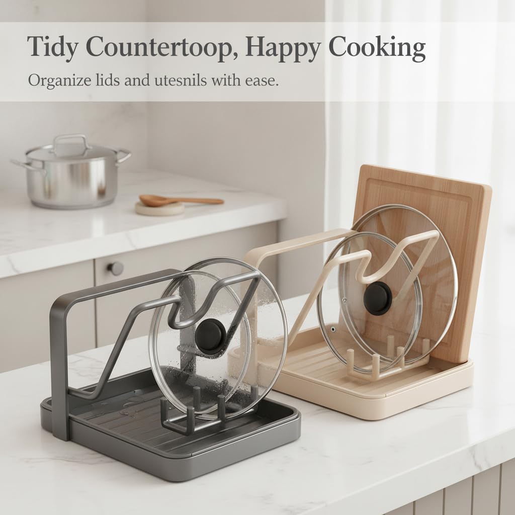 Pot Lid Rack, Countertop Holder, Milk White image 3