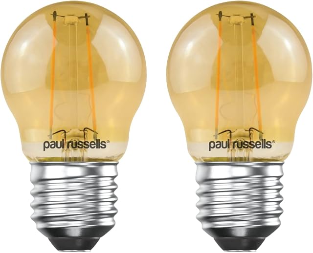 paul russells LED Filament Golf Ball Light Edison Screw E27, 20W Equivalent Replacement G45 Bulb, 2.5W 200LM LED 2200K Amber Lamps, Home Ceiling Chandelier Energy Saving Lightbulbs, Pack of 2