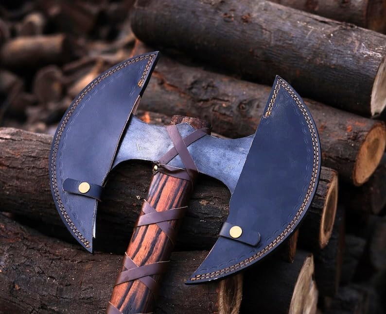 Hand Forged Double Headed Viking Axe – 32” Norse Battle Axe | Medieval LARP Cosplay Prop | Personalized Norse Axe for Reenactments, Gifting & Wall Decor