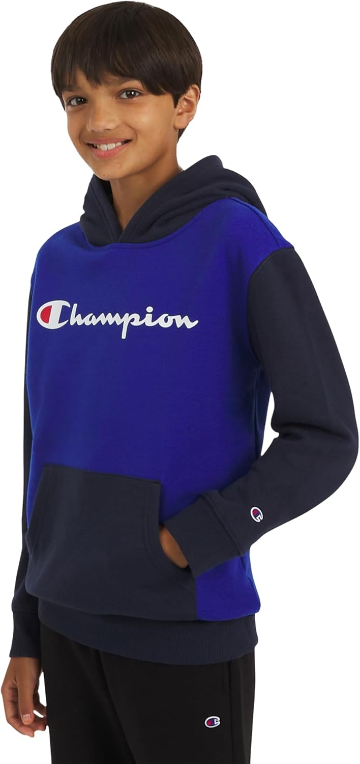 Champion Boys Fleece Hoodie Color Block Hooded Sweatshirt with Kangaroo Pockets and Ribbed Cuffs - Image 2