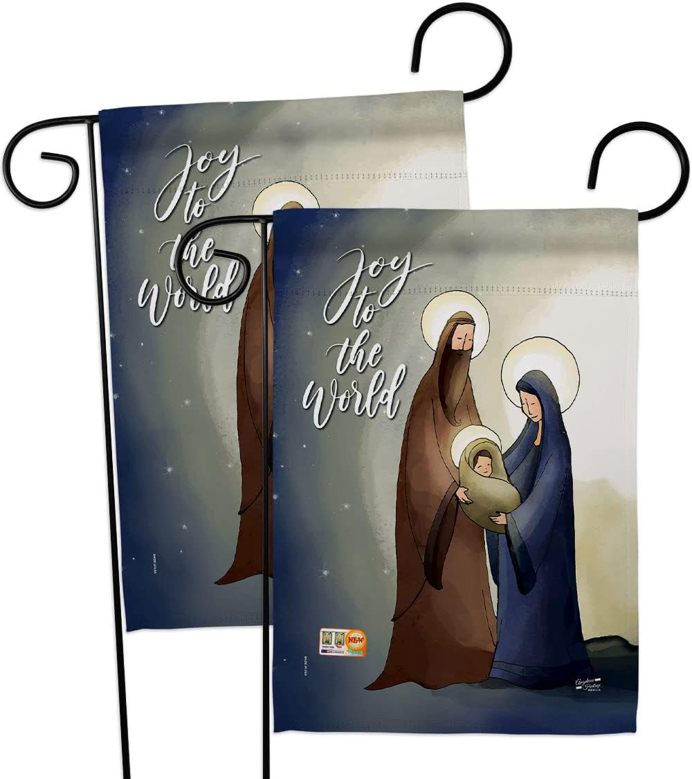 Joy To The World Burlap Garden Flags Pack Wintertime Nativity Three King Religious Holy Family Season Christian USA Applique Small Decorative Gift Yard House Banner Double-Sided Made In 13 X 18.5