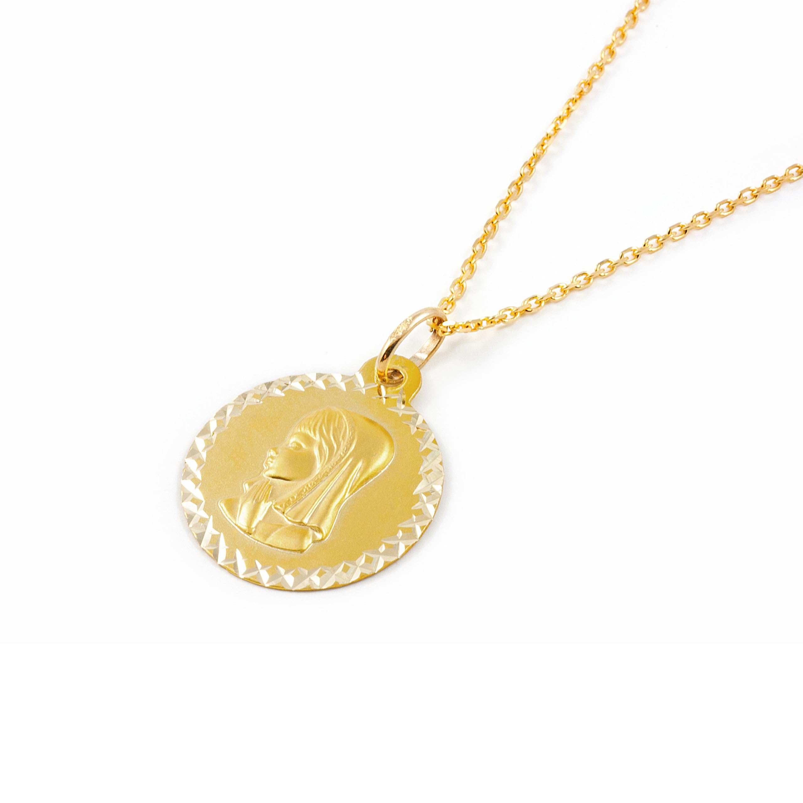 Monde Petit Medaglia religiosa pendente Oro Giallo 9K Personalizzata Vergine Bambina Rotonda Opaca e Lucida 16 x 16 mm - Certificato di garanzia - 1283